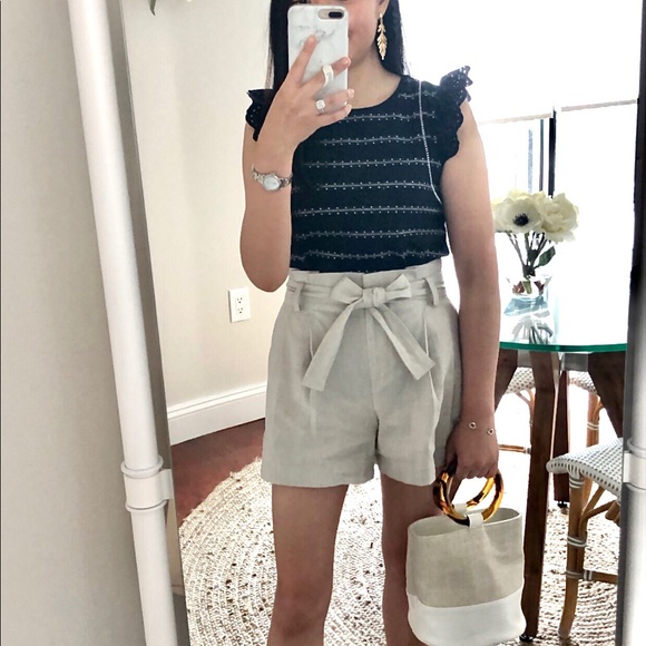 Striped Eyelet Flutter Sleeve Shell - Picture 2 of 9